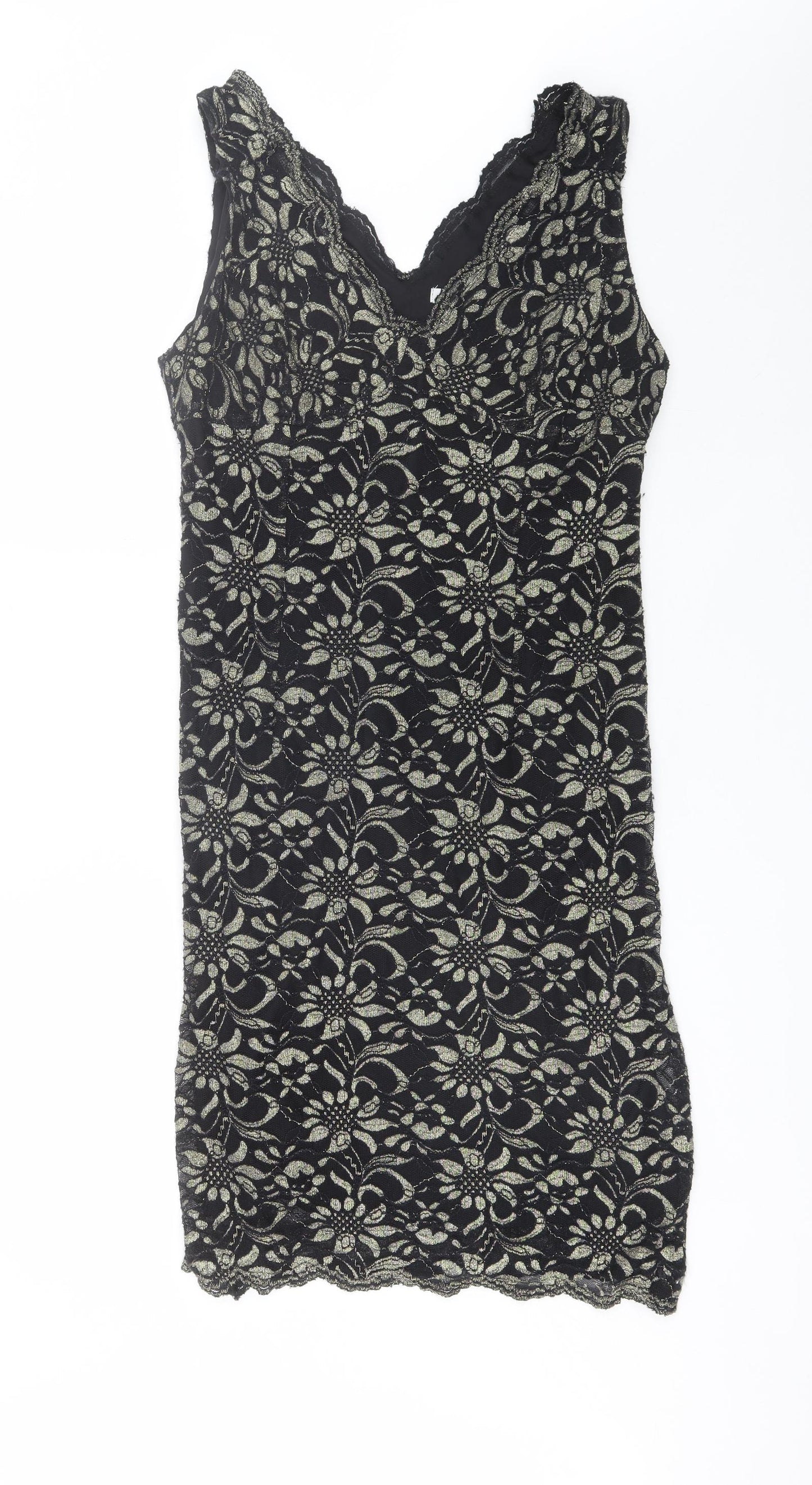 Peacocks Womens Black Floral Nylon Shift  Size 18  V-Neck