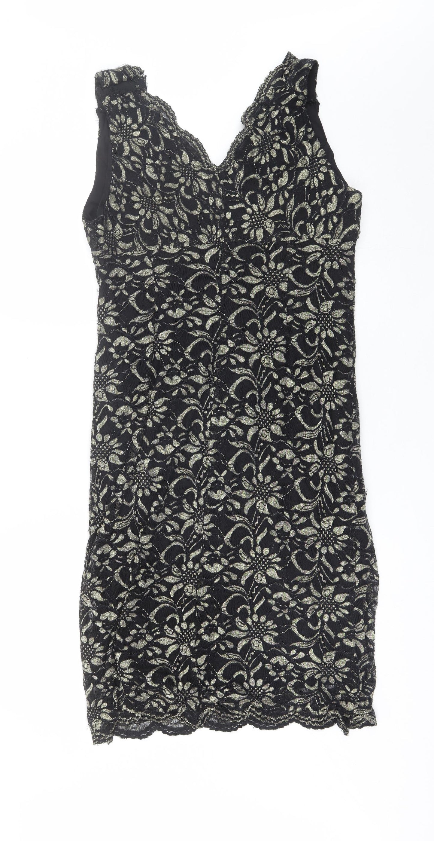 Peacocks Womens Black Floral Nylon Shift  Size 18  V-Neck