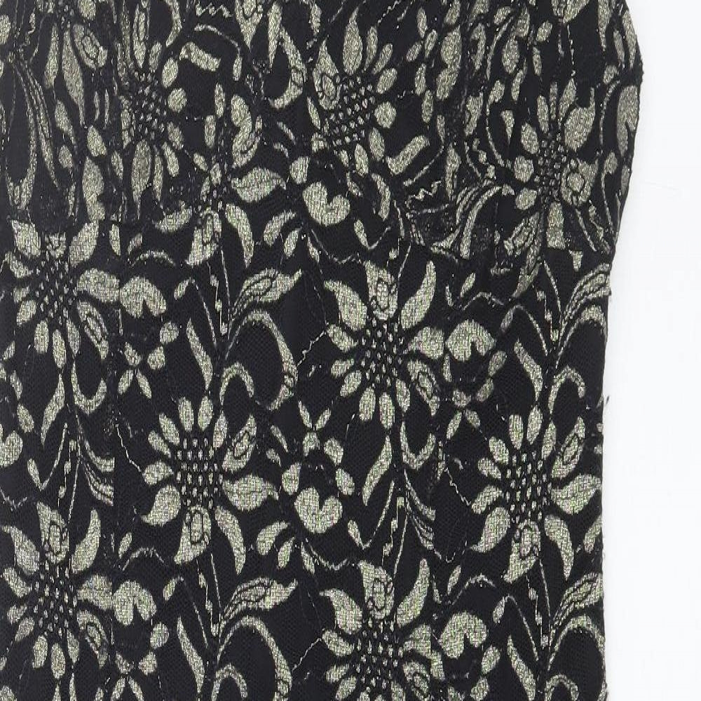 Peacocks Womens Black Floral Nylon Shift  Size 18  V-Neck