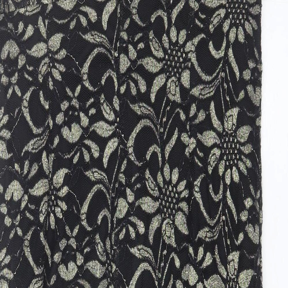 Peacocks Womens Black Floral Nylon Shift  Size 18  V-Neck
