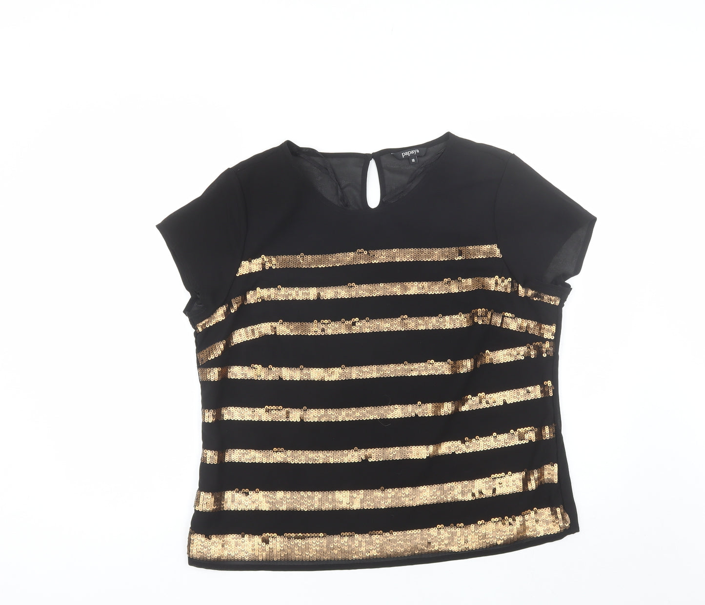 Papaya Womens Black Striped Polyester Blend Basic Blouse Size 18 Round Neck