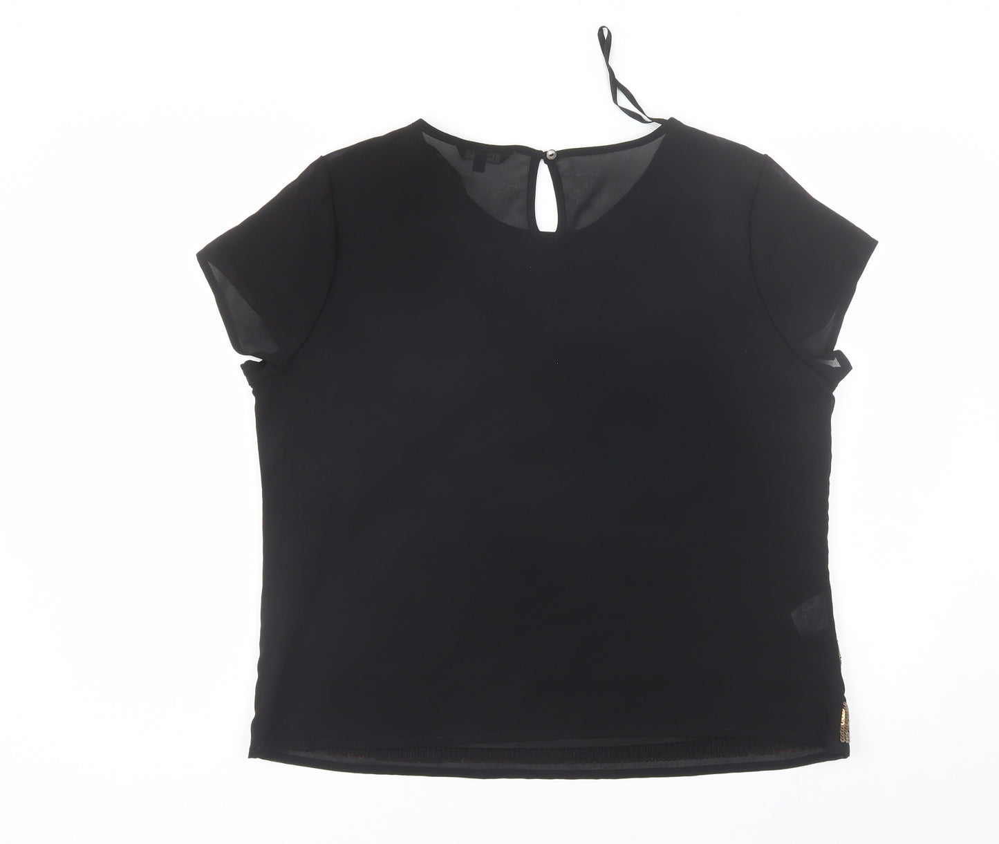 Papaya Womens Black Striped Polyester Blend Basic Blouse Size 18 Round Neck