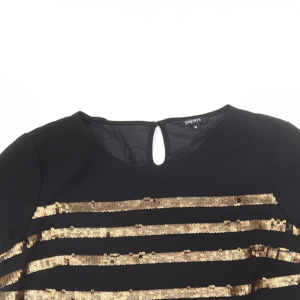 Papaya Womens Black Striped Polyester Blend Basic Blouse Size 18 Round Neck