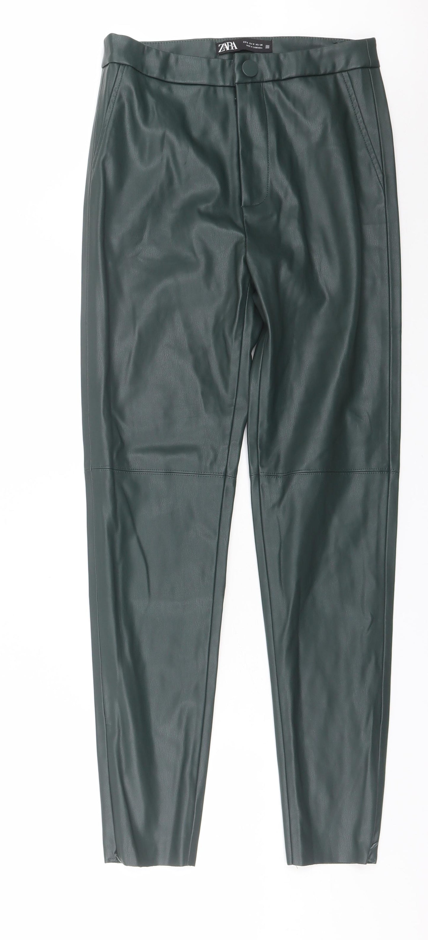 Zara Womens Green  Polyurethane Trousers  Size S L26 in Regular
