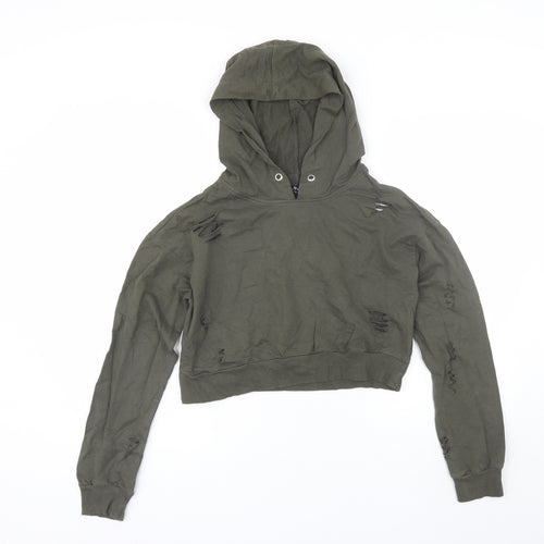 Select Womens Green  Cotton Pullover Hoodie Size 8   - Distressed
