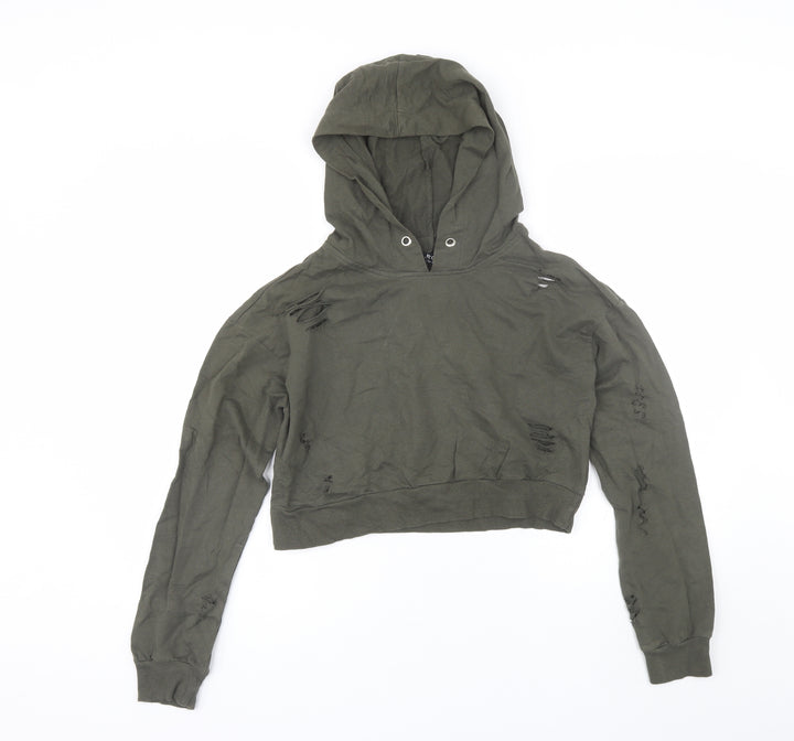 Select Womens Green Cotton Pullover Hoodie Size 8 - Distressed