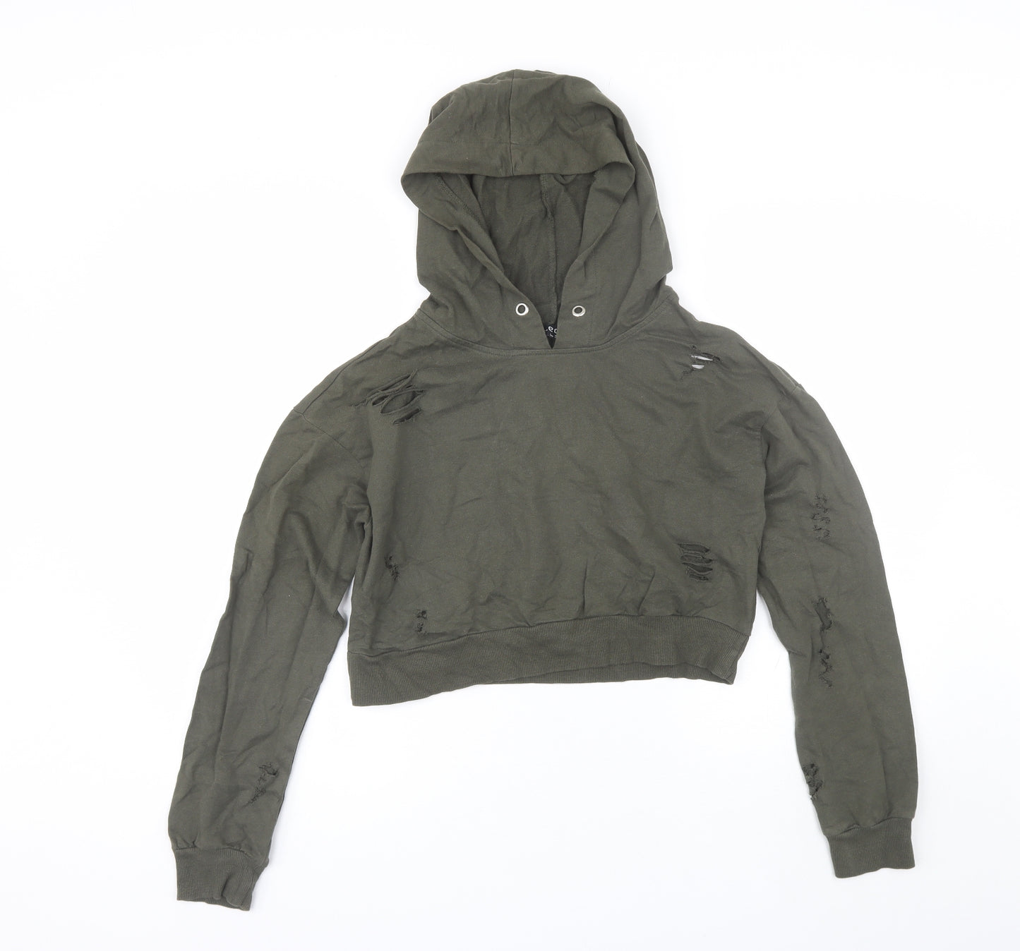Select Womens Green  Cotton Pullover Hoodie Size 8   - Distressed