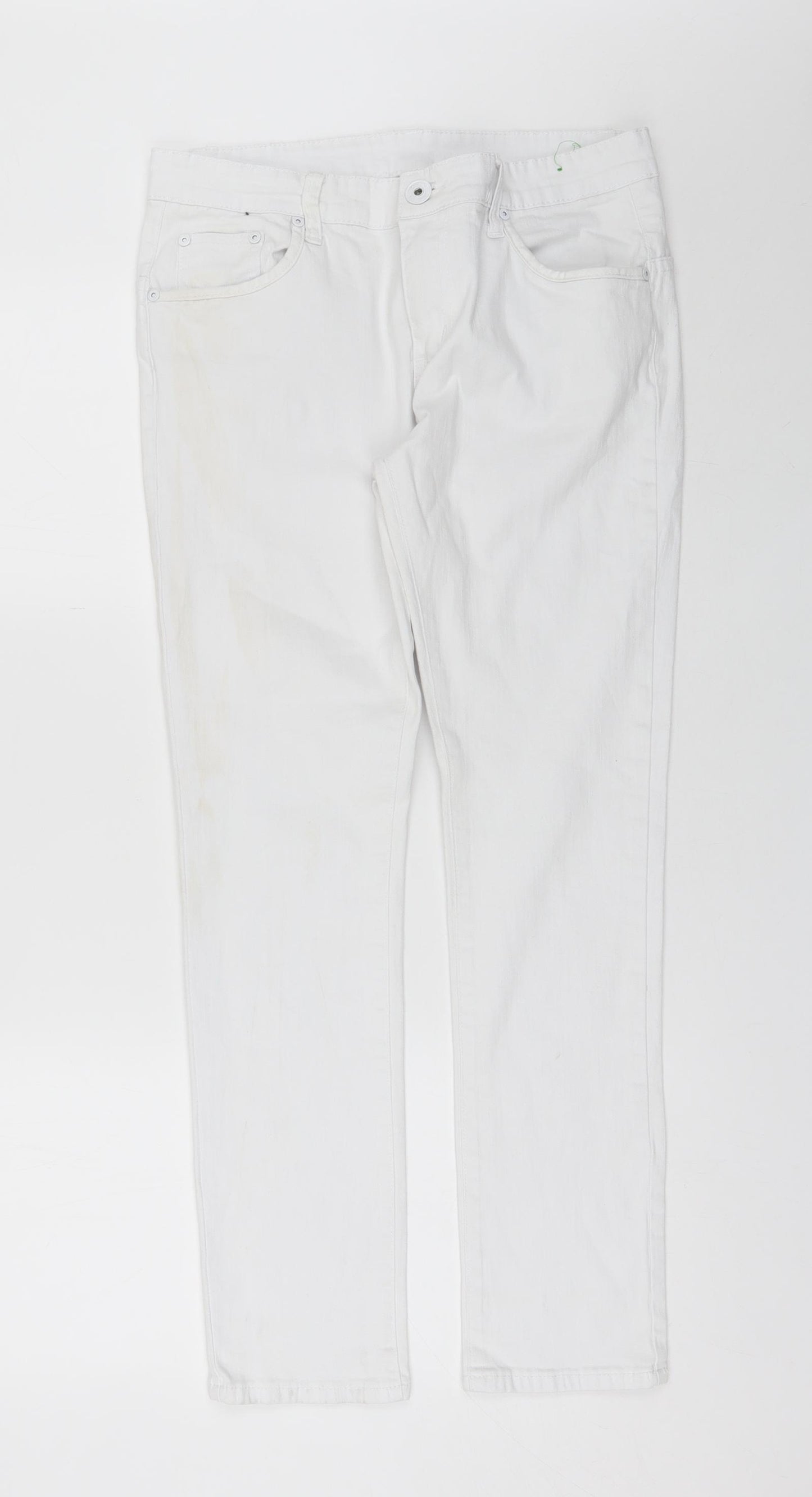 Preworn Womens White  Cotton Skinny Jeans Size 14 L27 in Regular