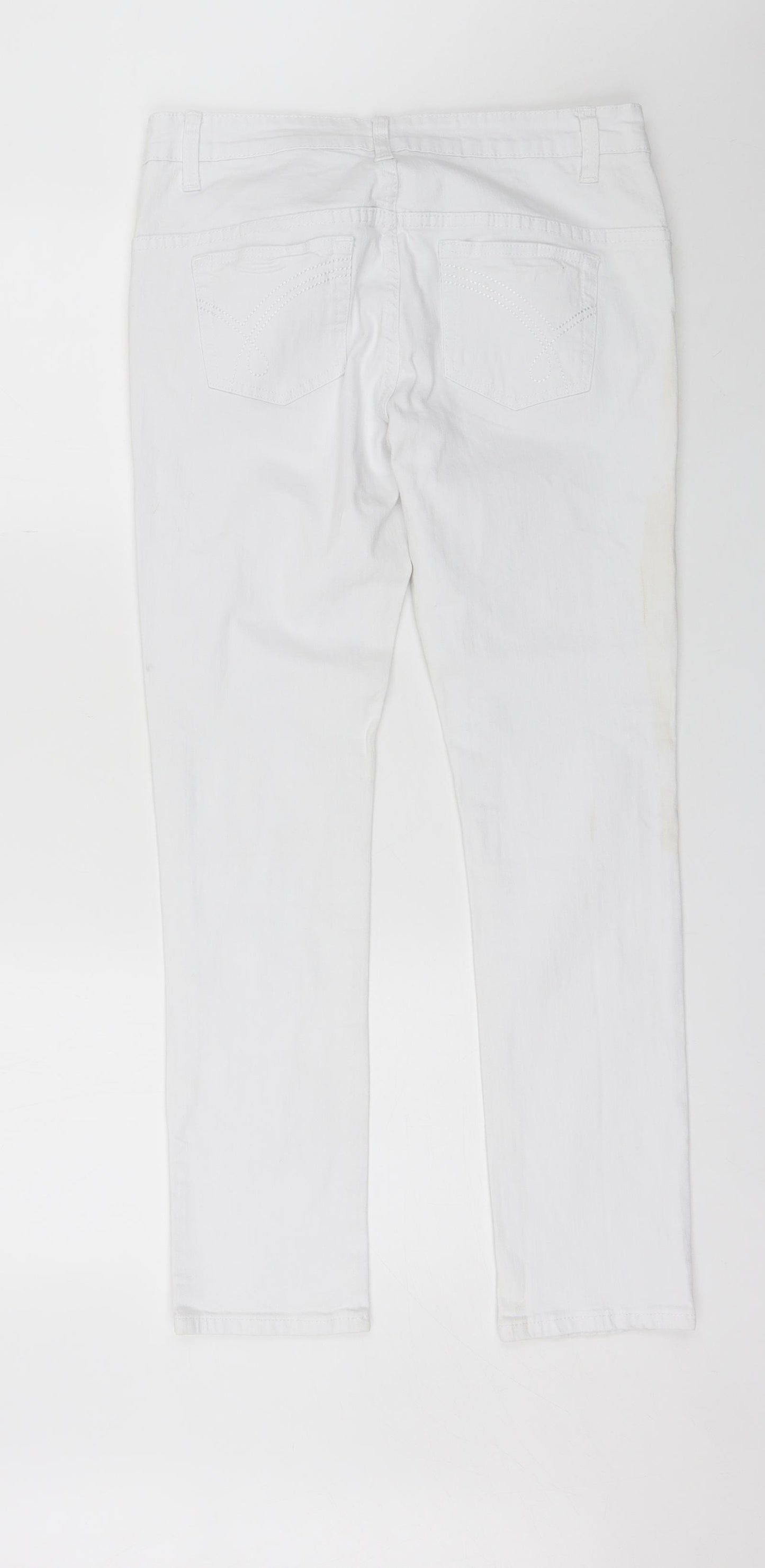 Preworn Womens White  Cotton Skinny Jeans Size 14 L27 in Regular