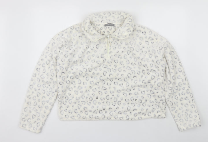 New Look Womens White Collared Animal Print Polyester Pullover Jumper Size 14