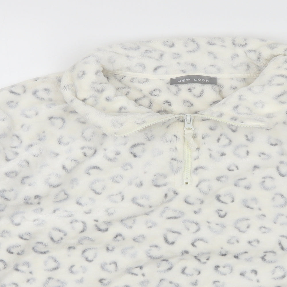 New Look Womens White Collared Animal Print Polyester Pullover Jumper Size 14