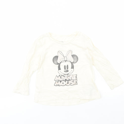 Gap Girls Ivory  Cotton Basic T-Shirt Size 3 Years Round Neck  - minnie mouse