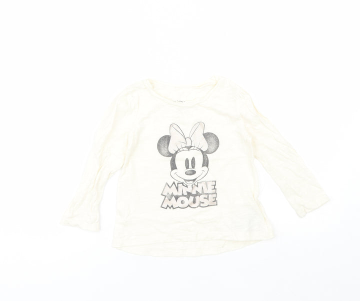 Gap Girls Ivory  Cotton Basic T-Shirt Size 3 Years Round Neck  - minnie mouse