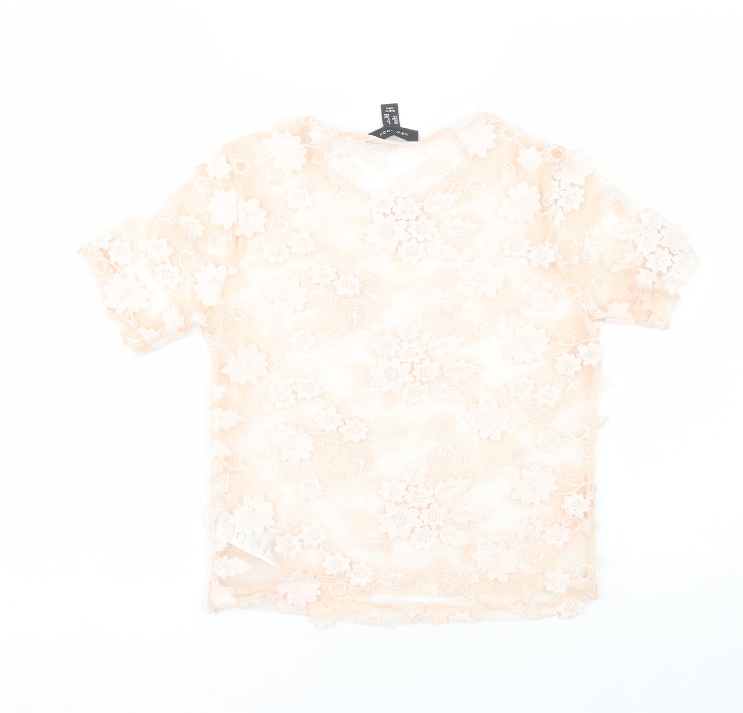 New Look Womens Pink Floral Polyamide Basic Blouse Size 8 Round Neck
