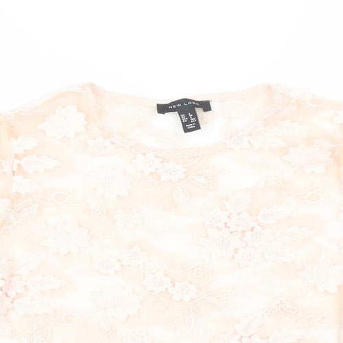 New Look Womens Pink Floral Polyamide Basic Blouse Size 8 Round Neck
