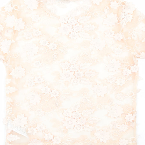 New Look Womens Pink Floral Polyamide Basic Blouse Size 8 Round Neck