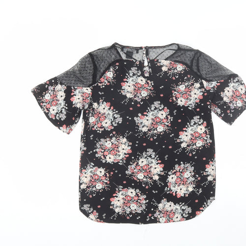 Primark Womens Black Floral Polyester Basic Blouse Size 6 Round Neck