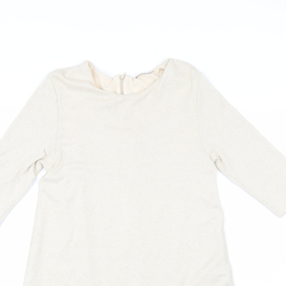 Zara Womens Beige  Viscose Shift  Size M  Round Neck