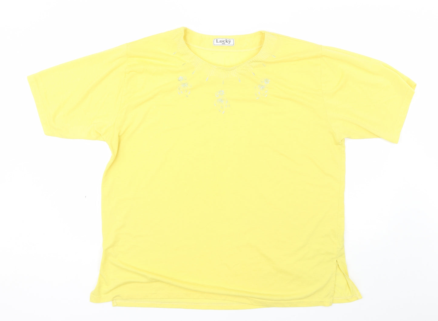 Lucky Womens Yellow  Cotton Basic T-Shirt Size 2XL Round Neck