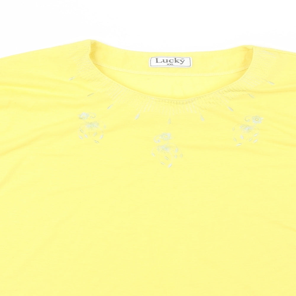 Lucky Womens Yellow  Cotton Basic T-Shirt Size 2XL Round Neck