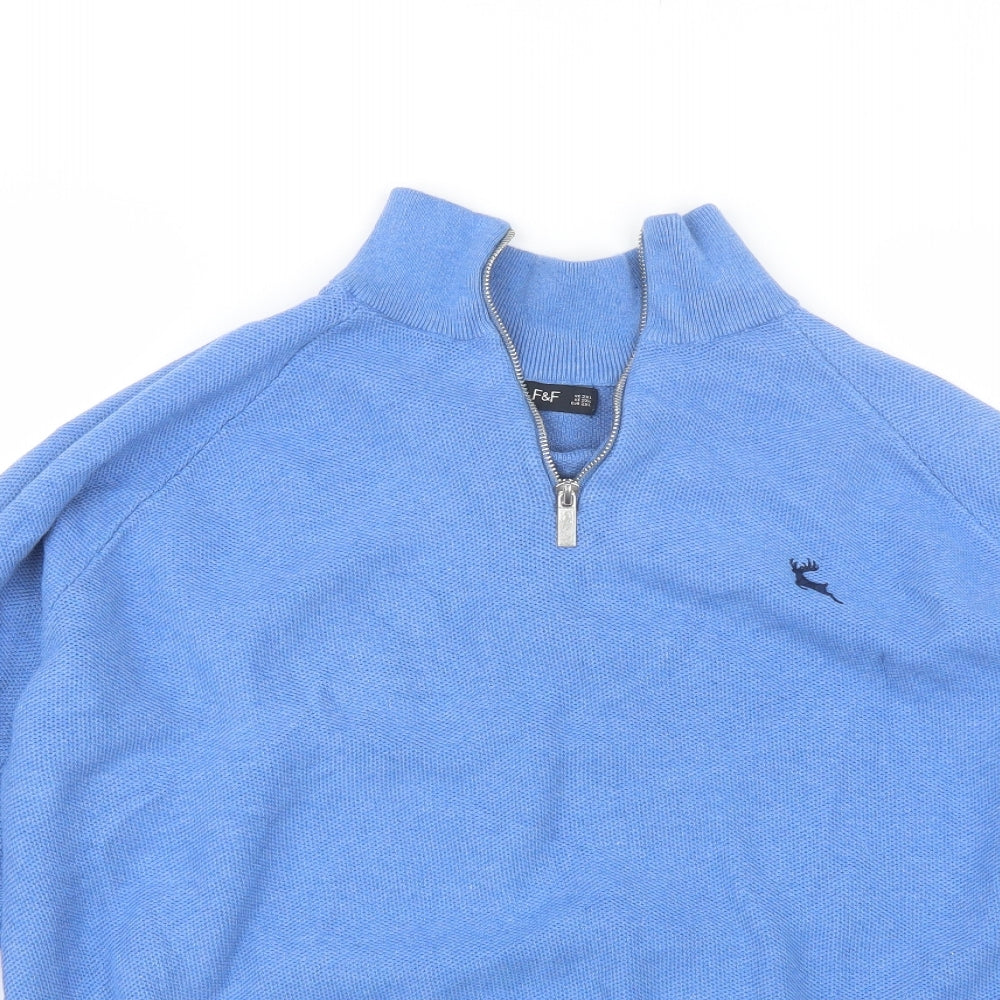 F&F Mens Blue Collared  Cotton Pullover Jumper Size 2XL