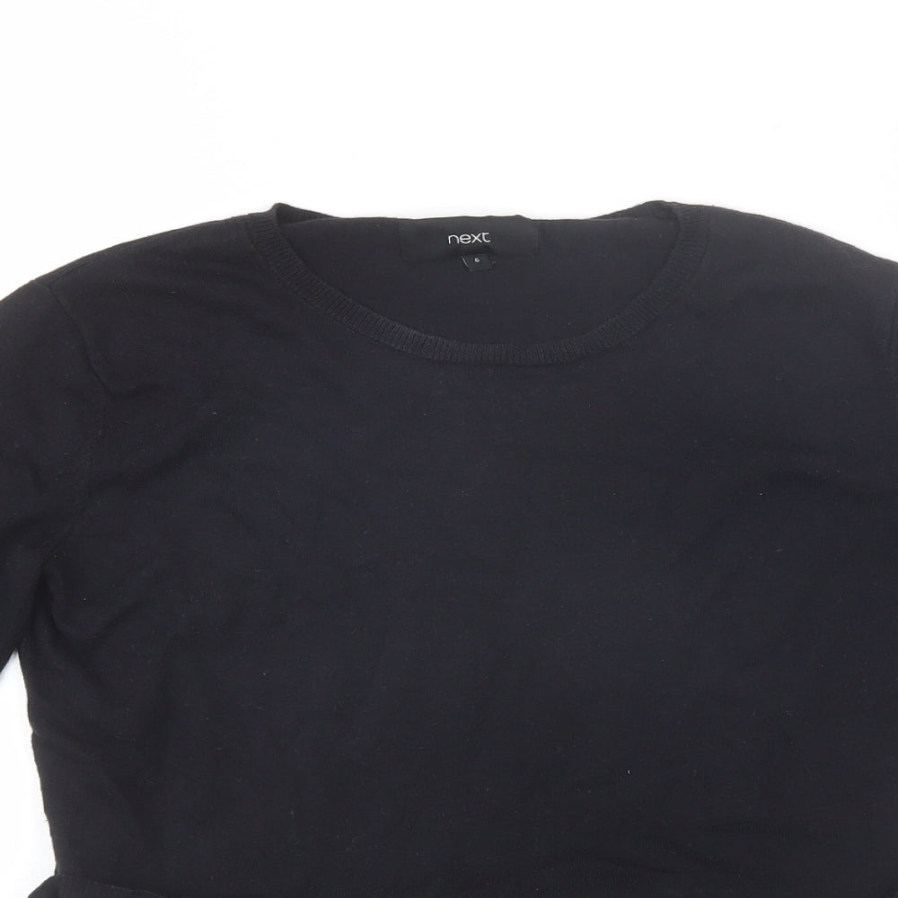 NEXT Womens Black  Cotton Basic Blouse Size 6 Round Neck