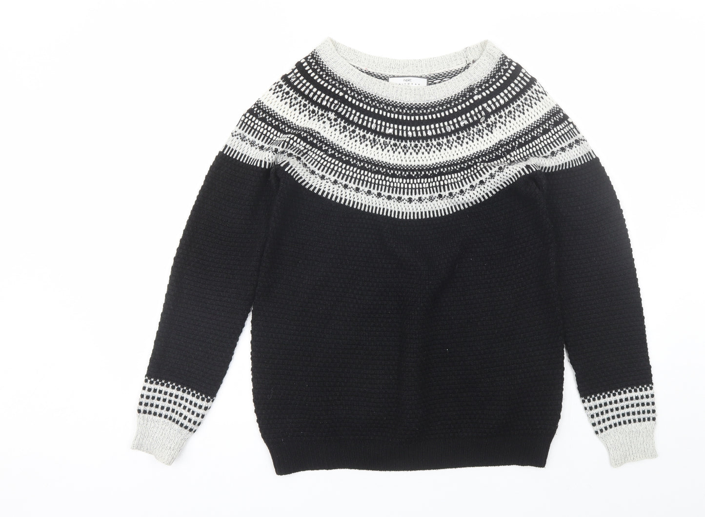 NEXT Womens Black Round Neck Fair Isle Acrylic Pullover Jumper Size 8