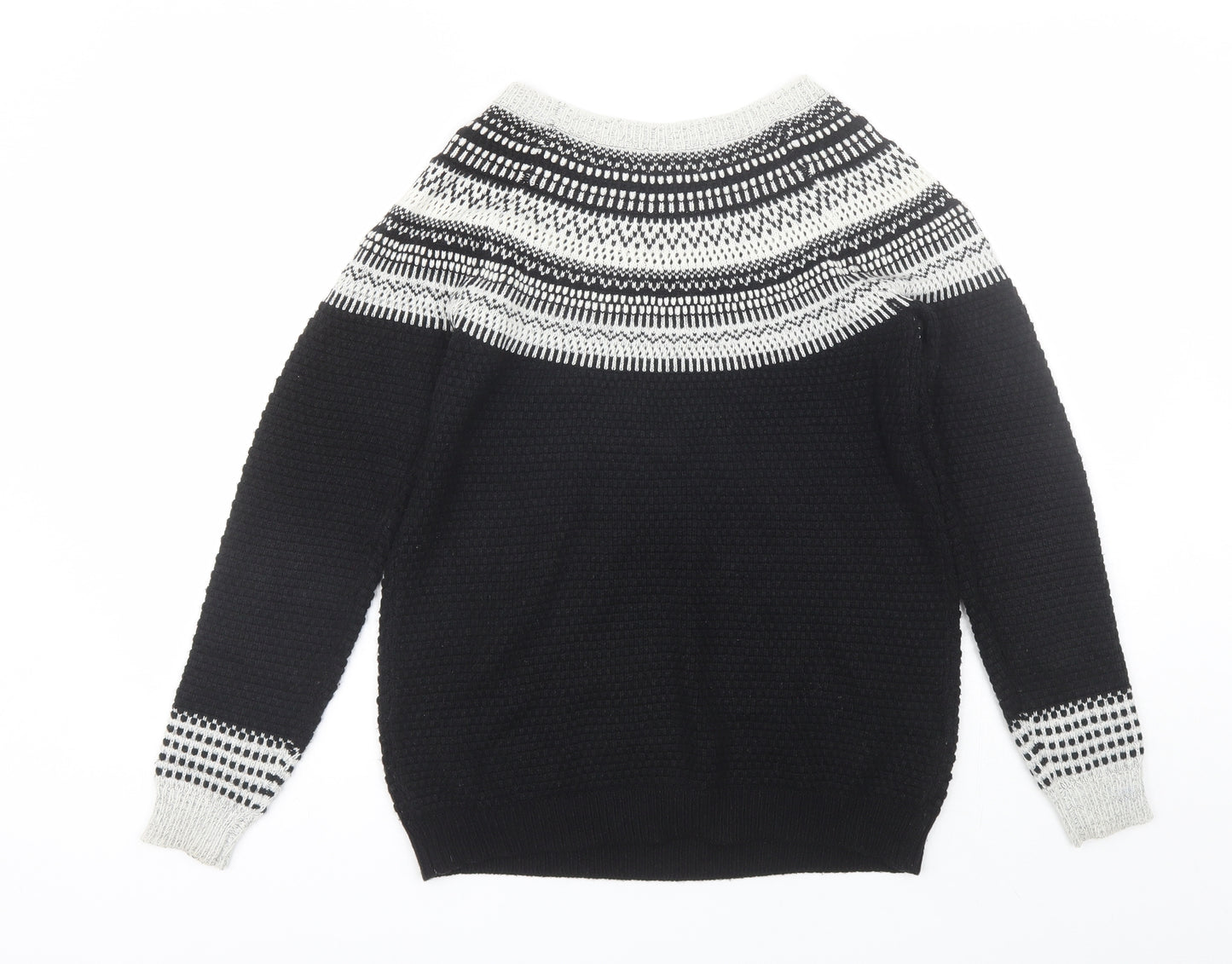 NEXT Womens Black Round Neck Fair Isle Acrylic Pullover Jumper Size 8