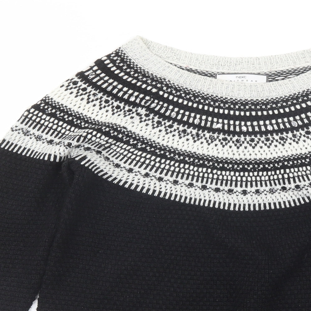 NEXT Womens Black Round Neck Fair Isle Acrylic Pullover Jumper Size 8