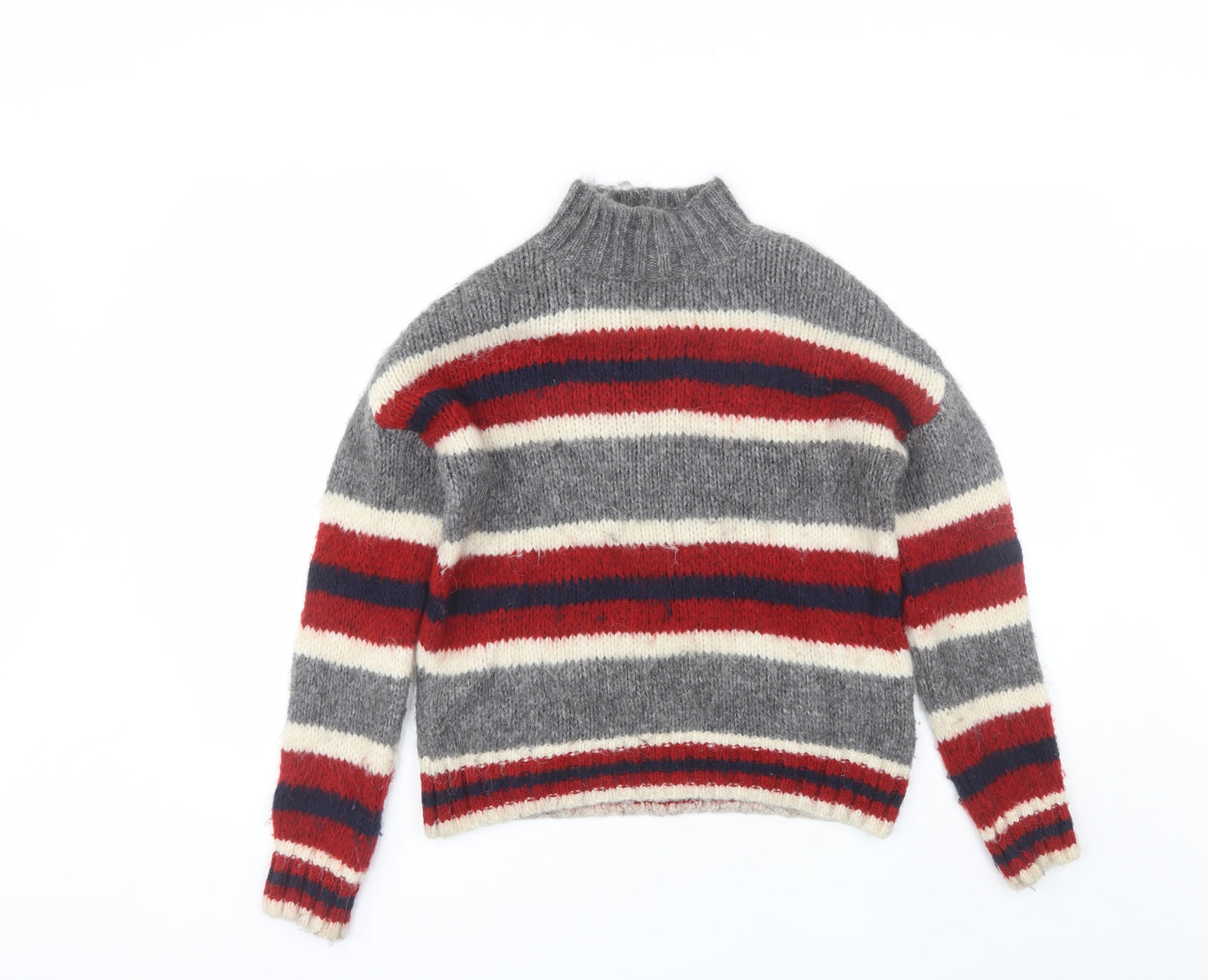 Primark Womens Grey High Neck Striped Acrylic Pullover Jumper Size XS