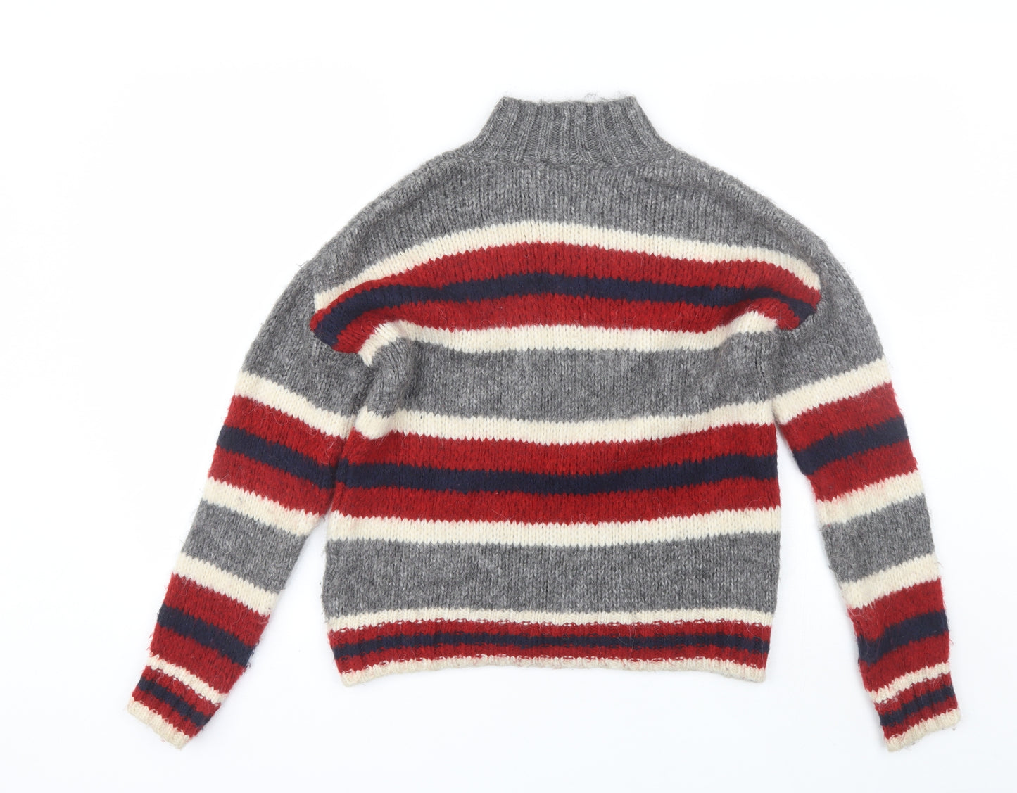 Primark Womens Grey High Neck Striped Acrylic Pullover Jumper Size XS