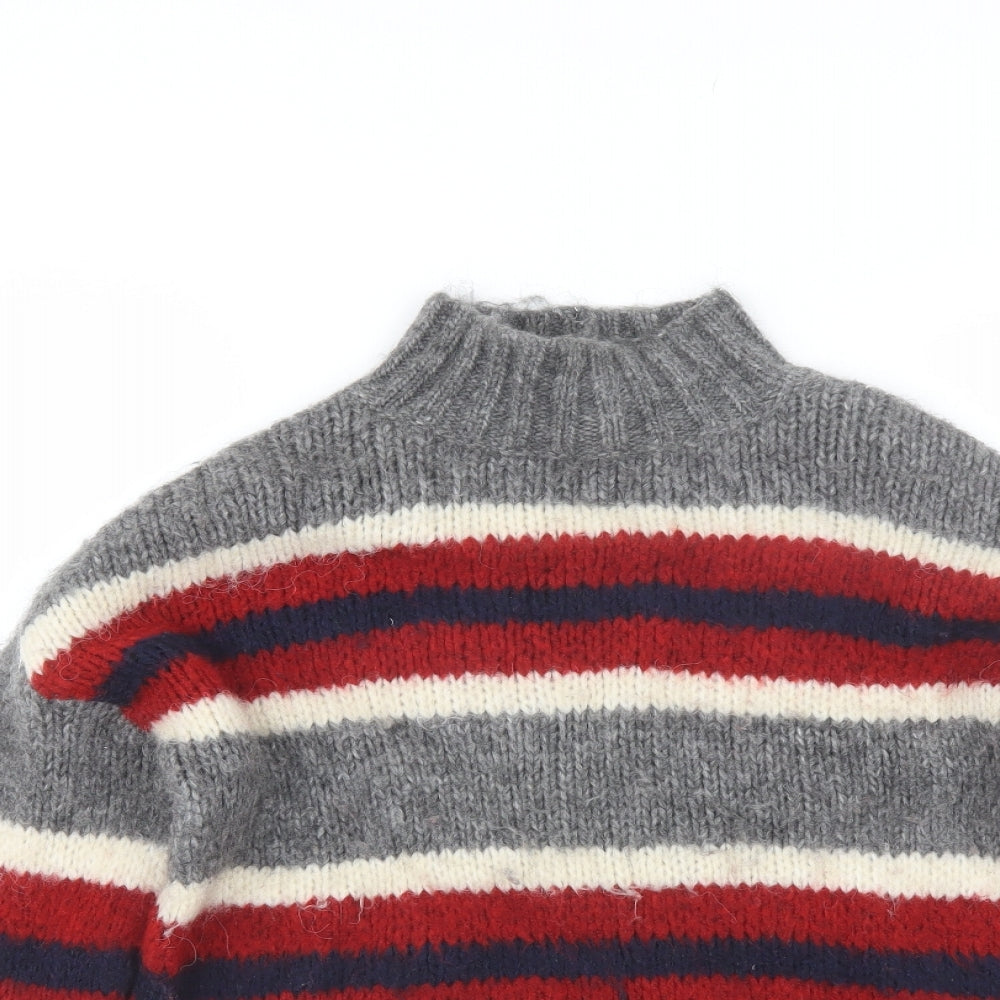 Primark Womens Grey High Neck Striped Acrylic Pullover Jumper Size XS