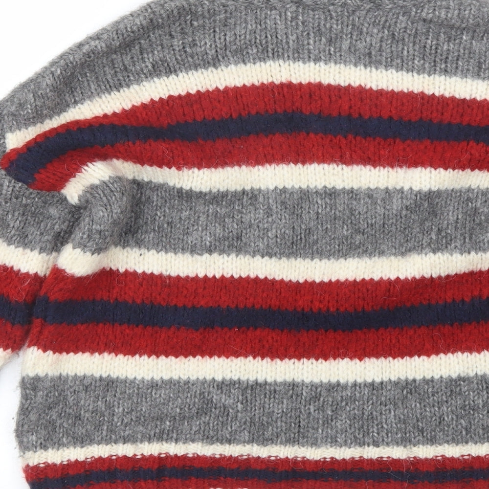 Primark Womens Grey High Neck Striped Acrylic Pullover Jumper Size XS