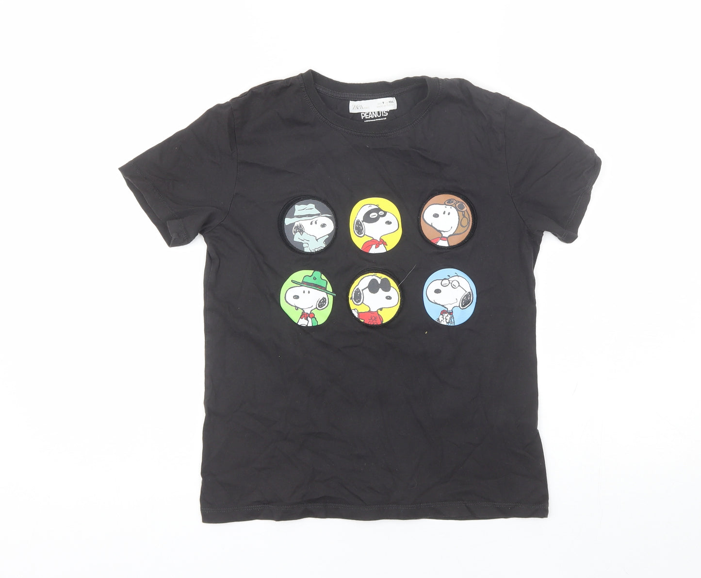 Zara Boys Black  Cotton Basic T-Shirt Size 9 Years Round Neck  - Peanuts