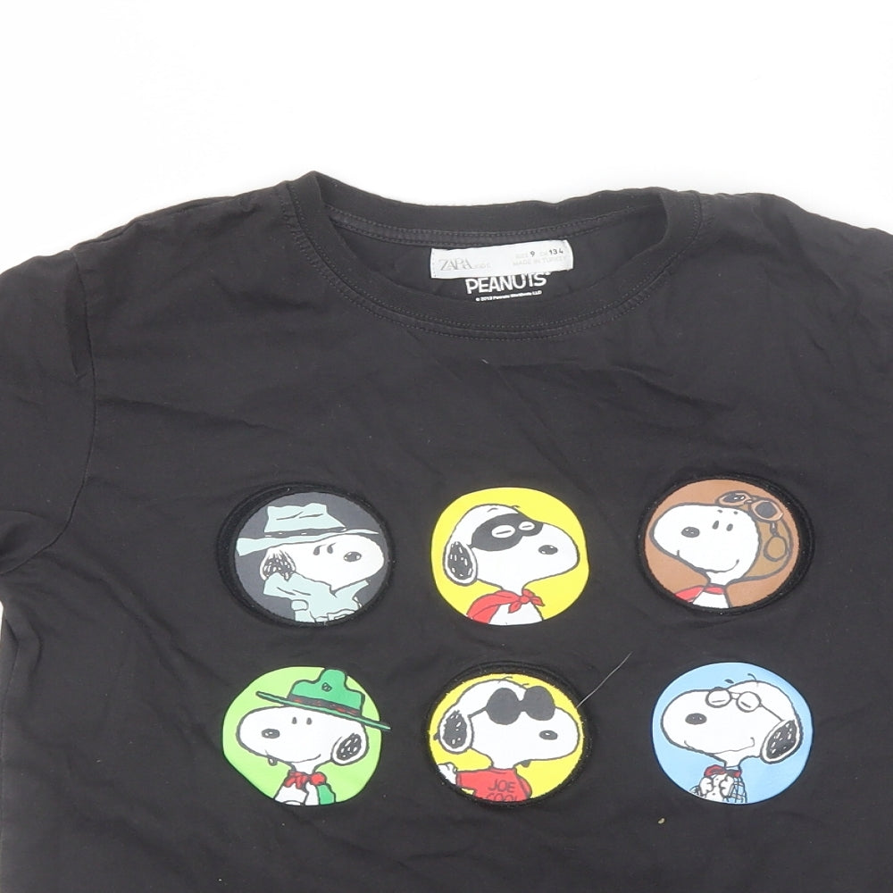 Zara Boys Black  Cotton Basic T-Shirt Size 9 Years Round Neck  - Peanuts