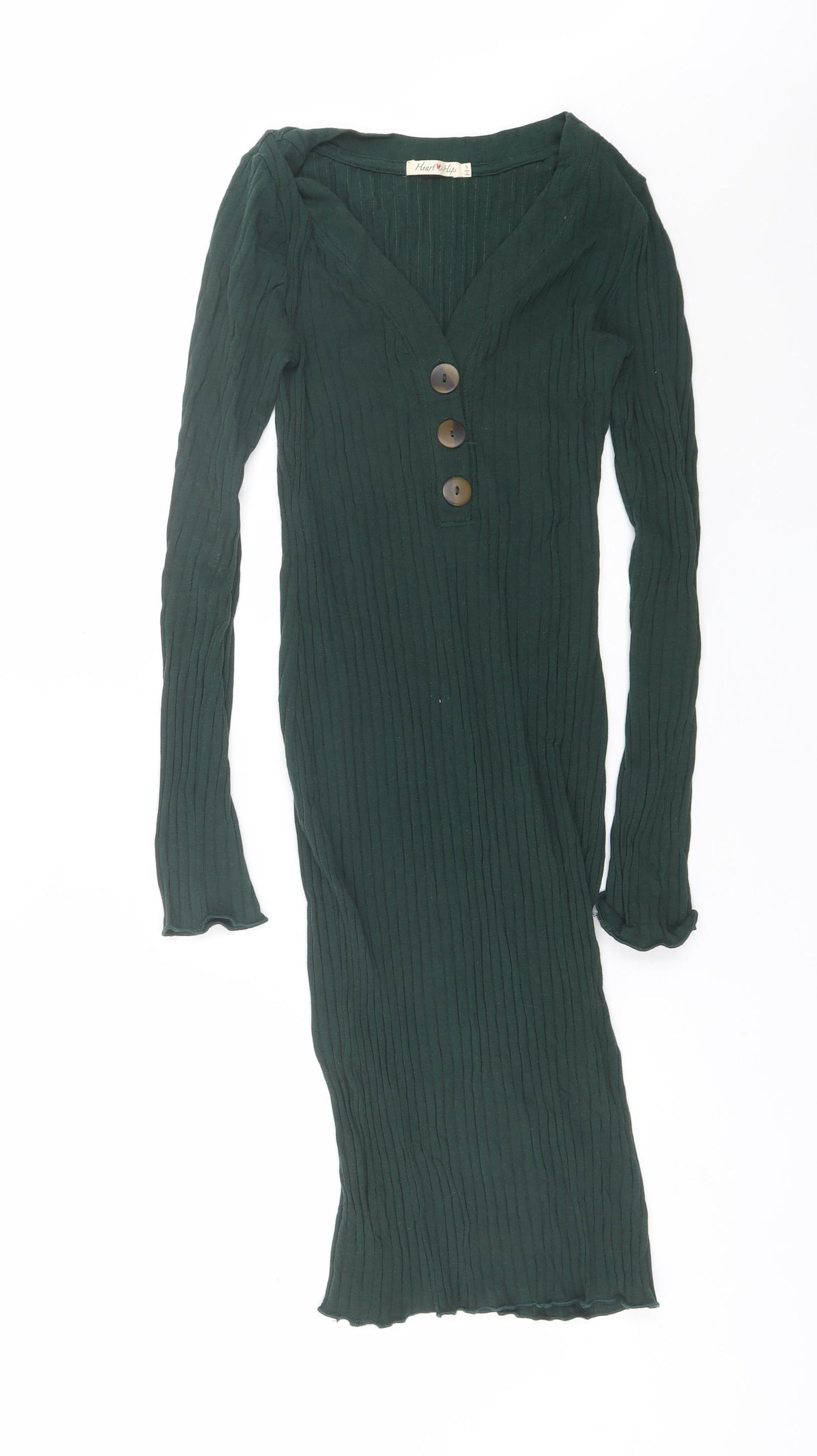 Heart Hips Womens Green  Cotton Bodycon  Size S  V-Neck