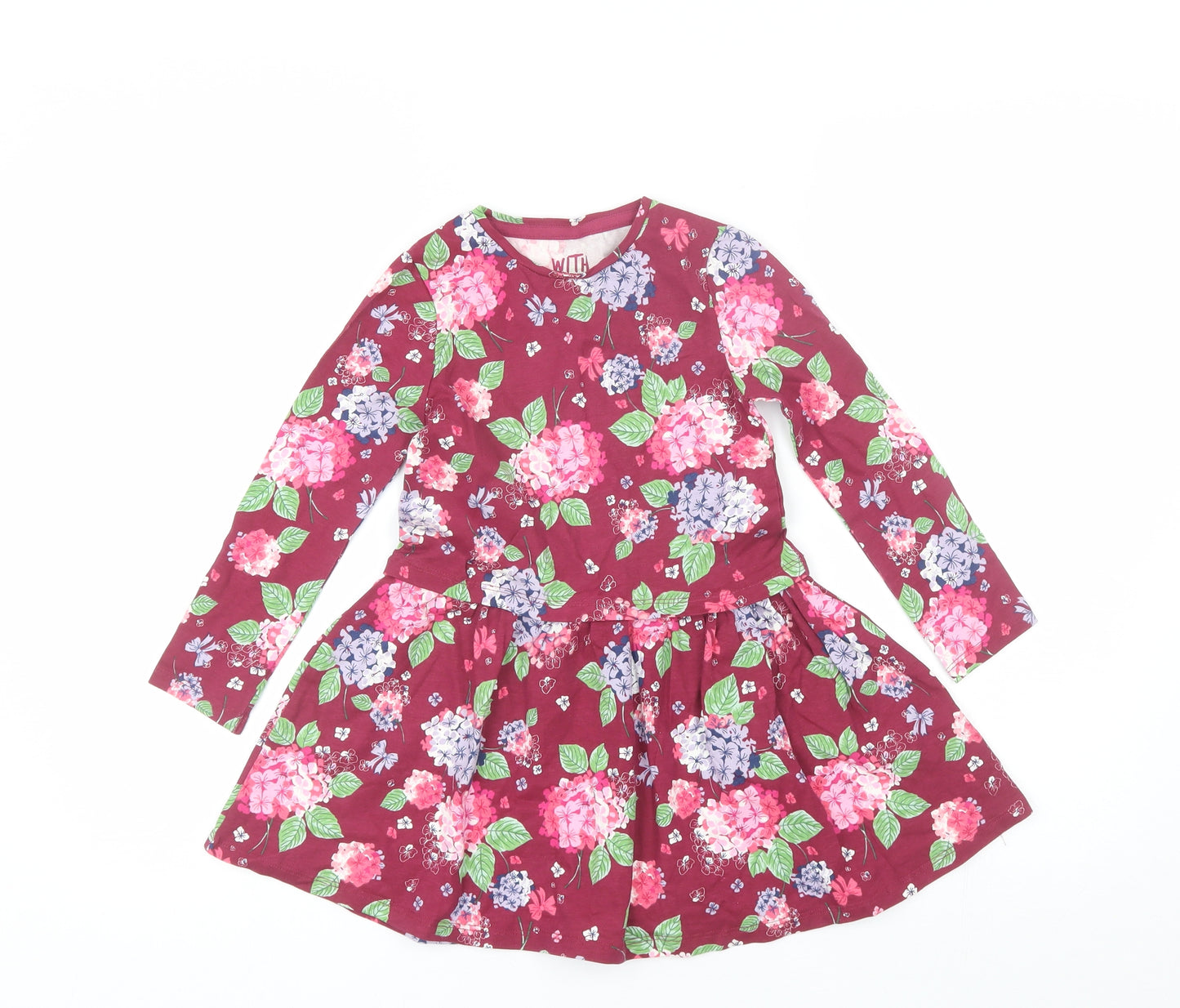 F&F Girls Pink Floral Cotton Shift  Size 4-5 Years  Round Neck
