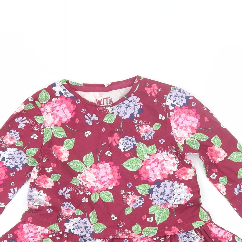 F&F Girls Pink Floral Cotton Shift  Size 4-5 Years  Round Neck