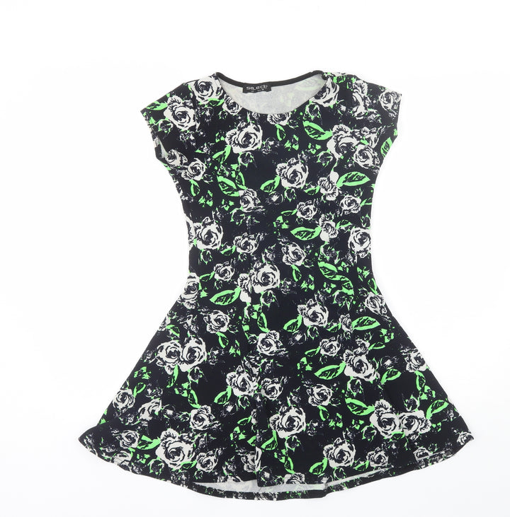 Select Womens Green Floral Polyester Shift  Size 8  Round Neck