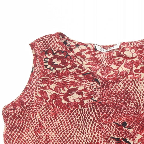 George Womens Red Floral Polyester Basic Blouse Size 16 V-Neck