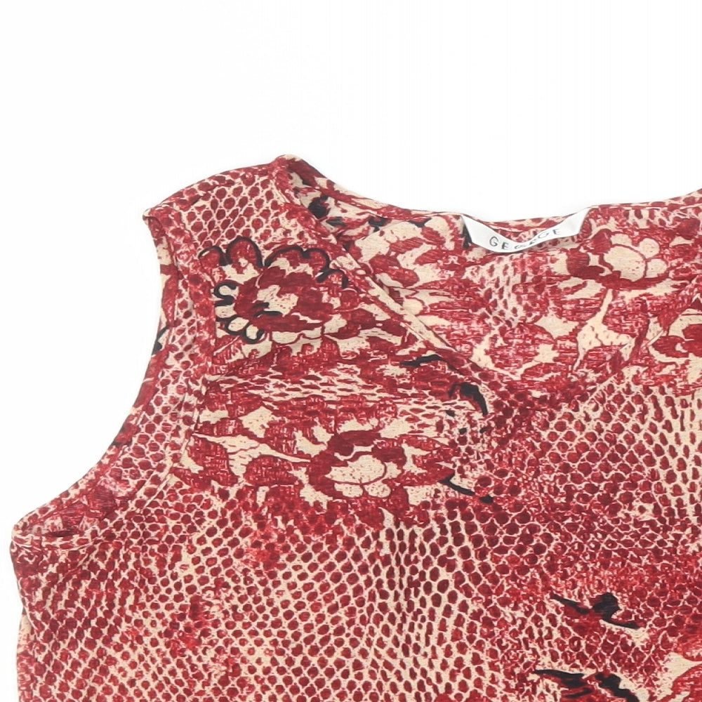 George Womens Red Floral Polyester Basic Blouse Size 16 V-Neck