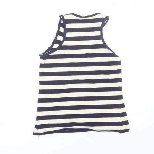 Preworn Womens Blue Striped Cotton Basic Tank Size S Round Neck