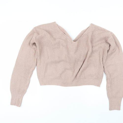 Preworn Womens Pink V-Neck  Acrylic Pullover Jumper Size S