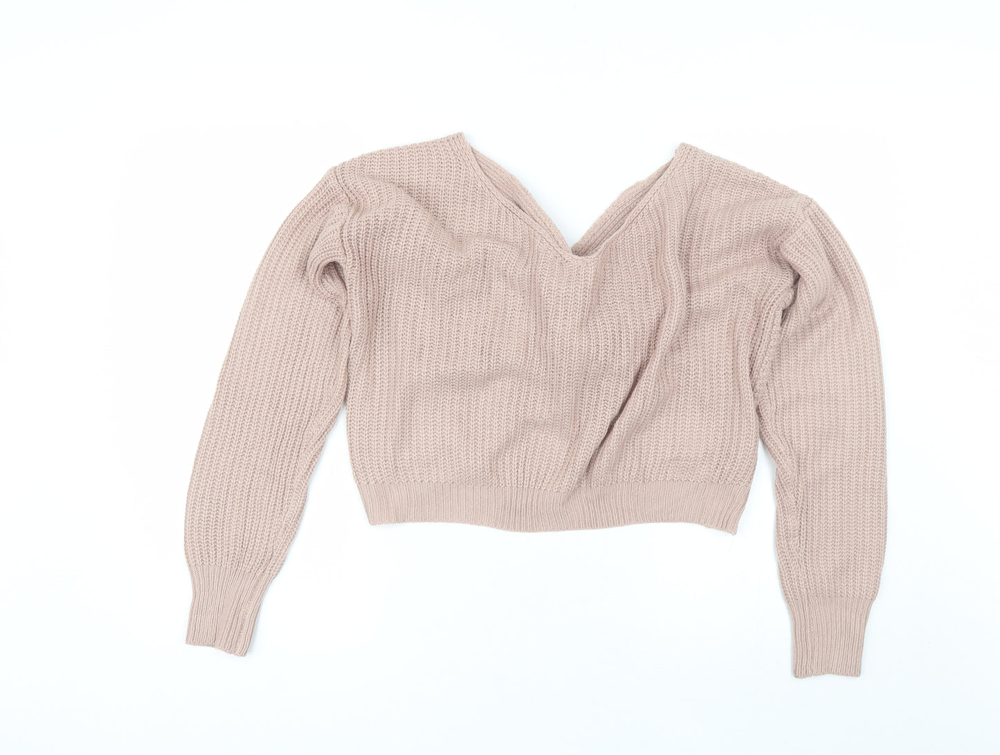 Preworn Womens Pink V-Neck  Acrylic Pullover Jumper Size S