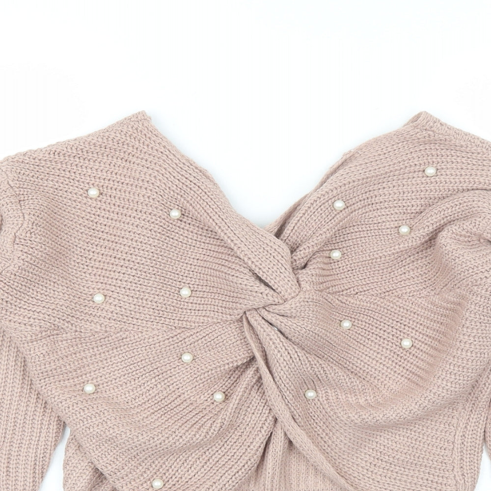 Preworn Womens Pink V-Neck  Acrylic Pullover Jumper Size S