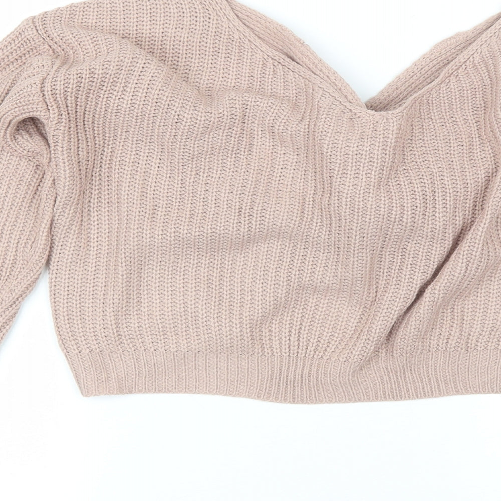 Preworn Womens Pink V-Neck  Acrylic Pullover Jumper Size S