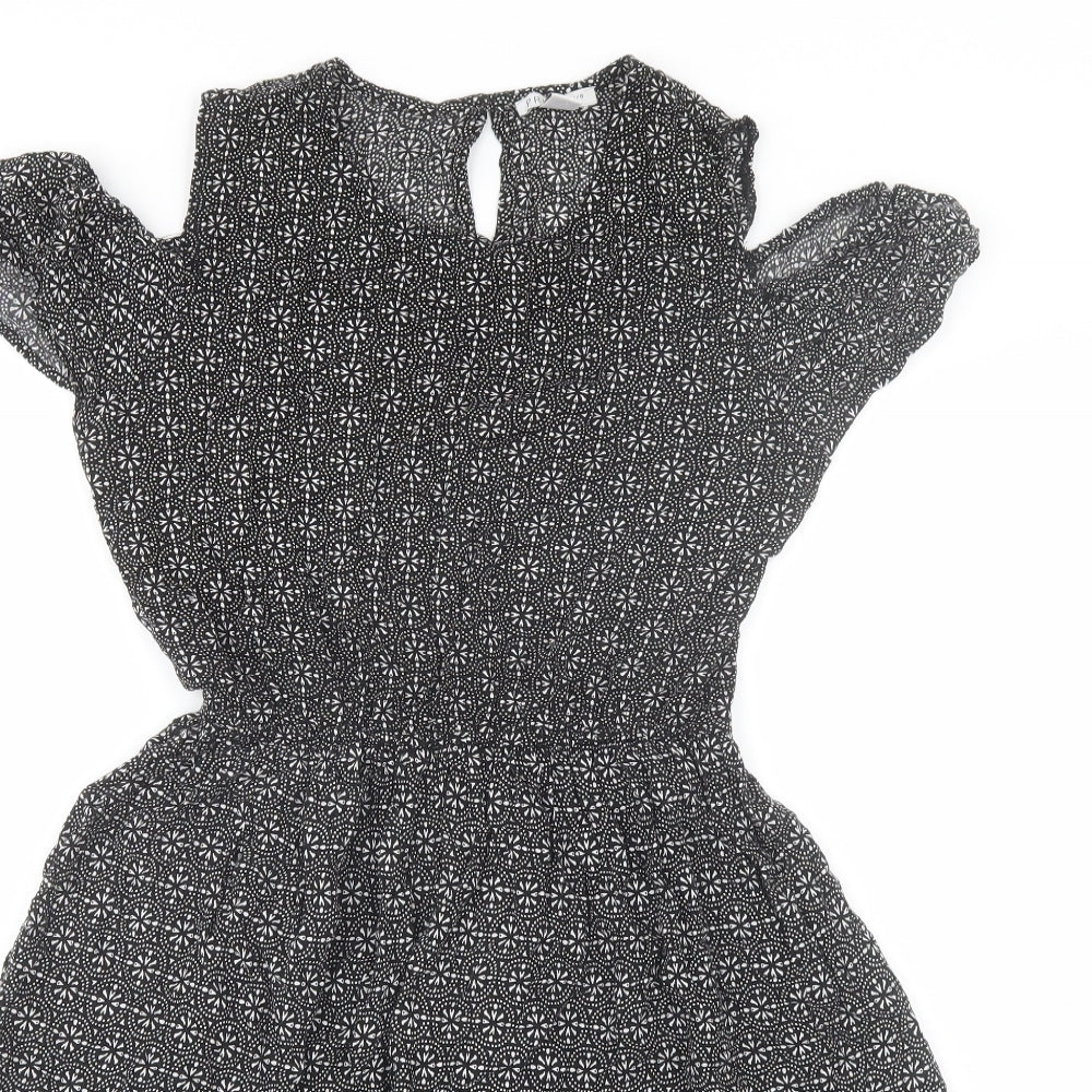 Primark Girls Black Floral Viscose Shift  Size 13-14 Years  Round Neck