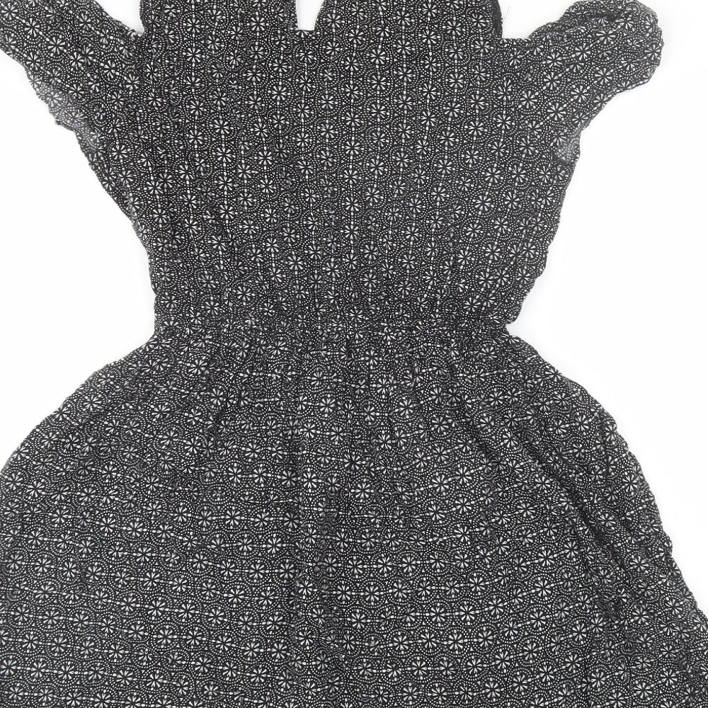 Primark Girls Black Floral Viscose Shift  Size 13-14 Years  Round Neck