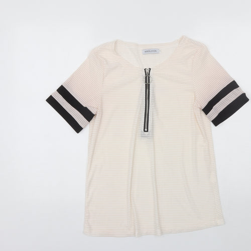 MissLook Womens Pink  Cotton Blend Basic Blouse Size S V-Neck