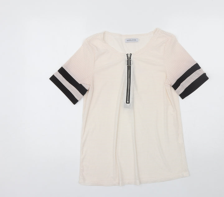 MissLook Womens Pink Cotton Blend Basic Blouse Size S V-Neck